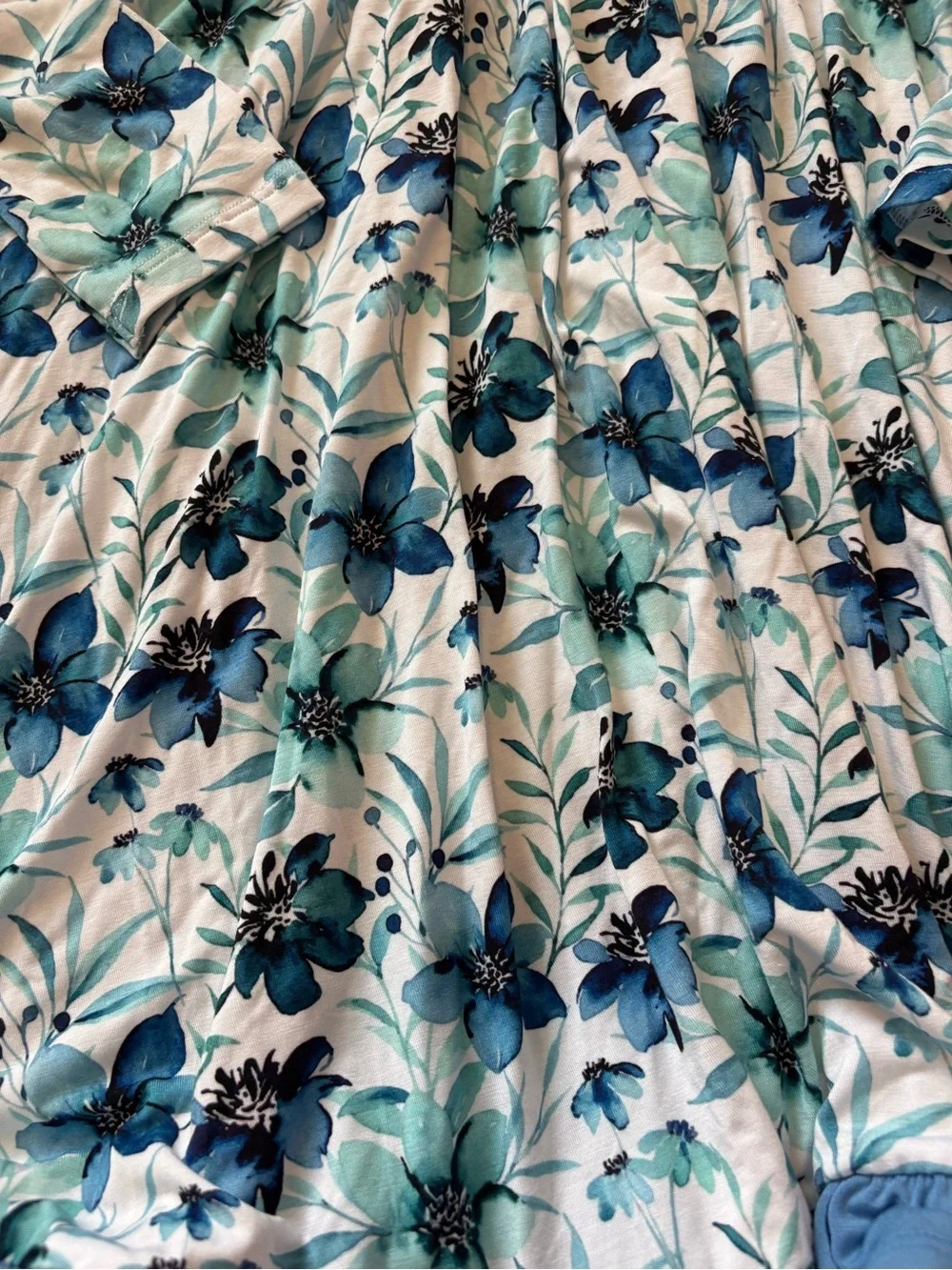 Blue Floral Long-Sleeve Girls Bamboo Dress -